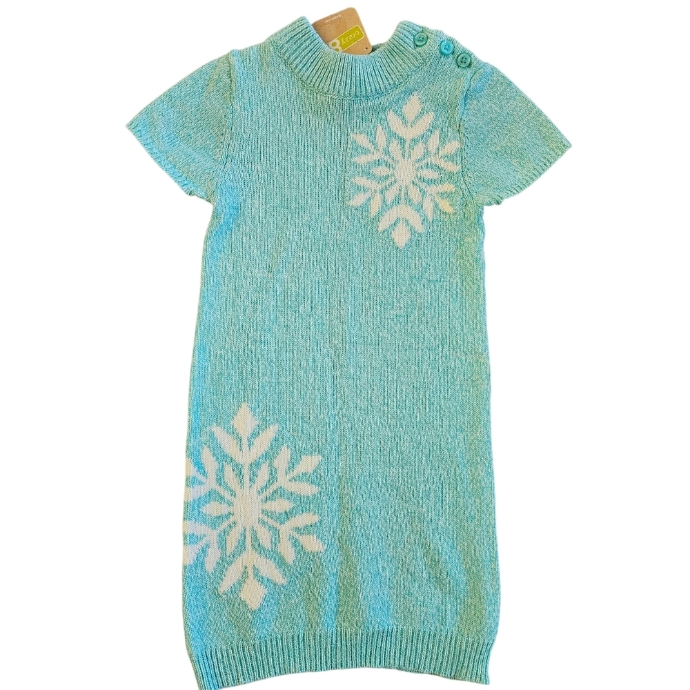 2016 Little Snowflake Crazy 8 Teal Snowflake Sweater Dress Girls Size 5t NEW
